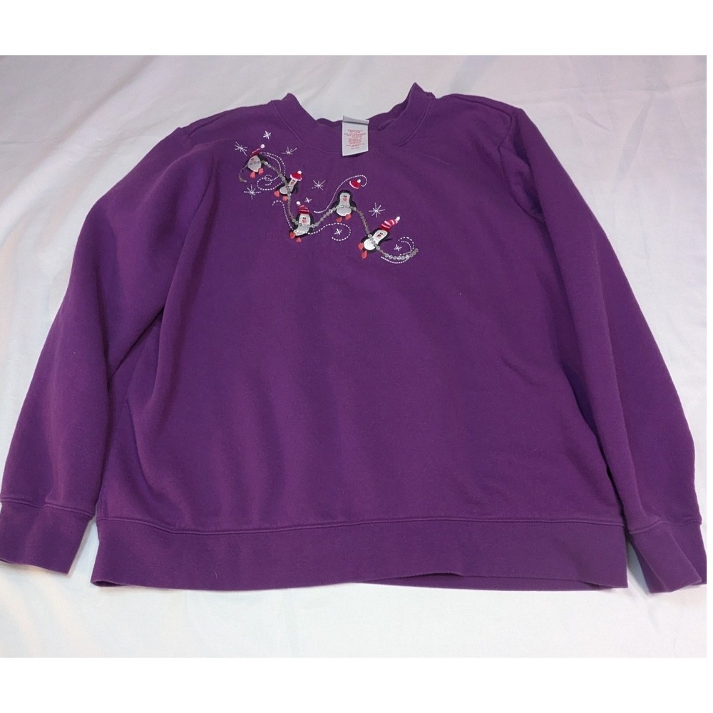 Holiday Editions Sweatshirt Womens XL Purple Excellent Penguin Sequin Christmas